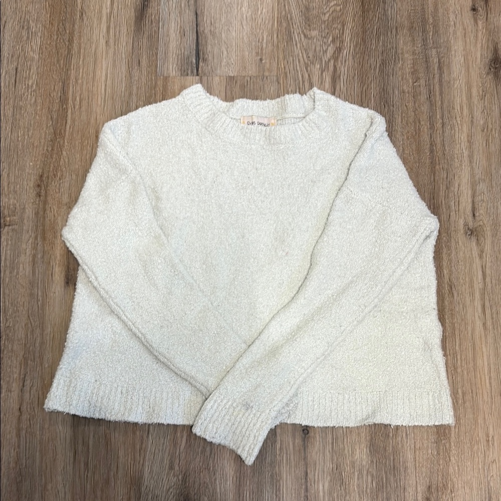Cream Crew Neck Sweater with Knitted Texture